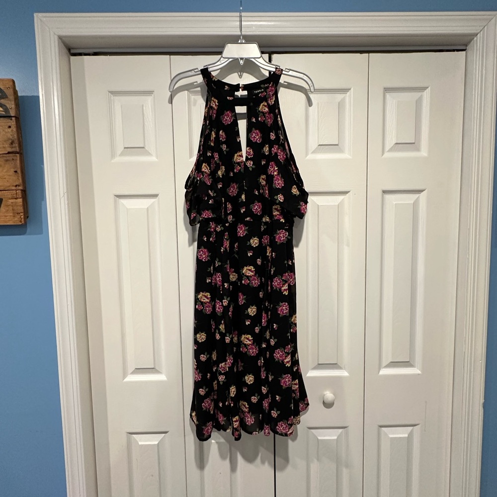 Floral Halter Dress with cold shoulder